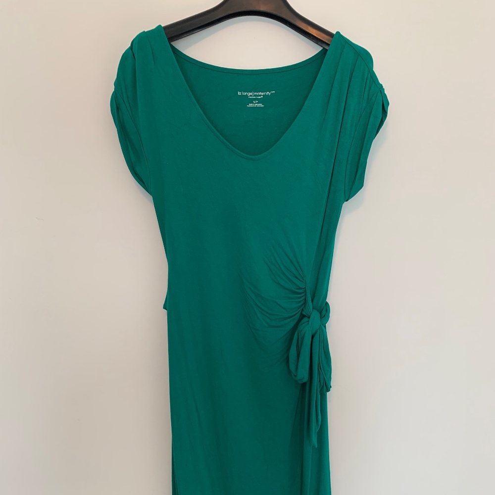 Liz Lange maternity bow green dress with cap sleeves